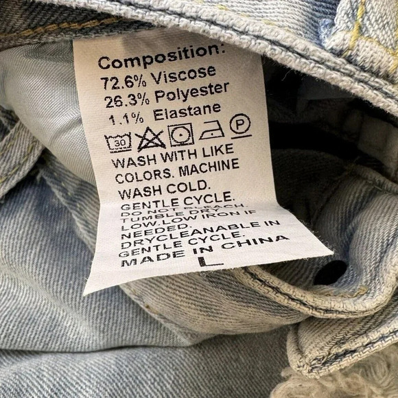 Pearls Beaded Ripped Raw Hem Denim Shorts Size Large Light Wash Gem - Picture 5 of 6